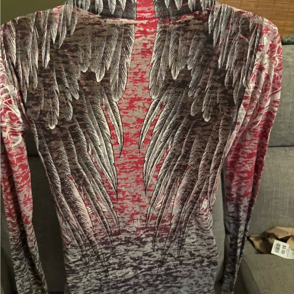 Affliction Women's Red and Gray Long Sleeve Top - Picture 4 of 4